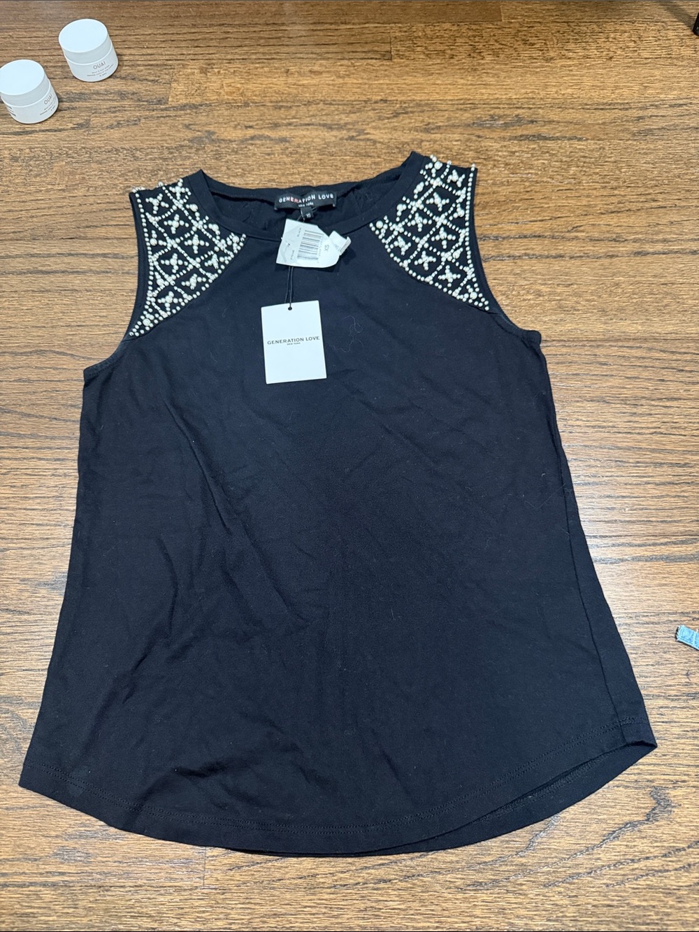 Generation Love Black Tank Top with Beaded Shoulder Detail